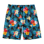 Turquoise Tropical Hawaii Pattern Print Men's Swim Trunks