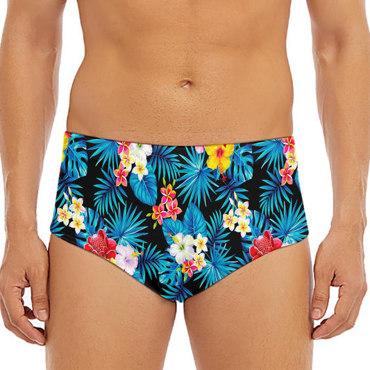 Turquoise Tropical Hawaii Pattern Print Men's Triangle Swim Briefs