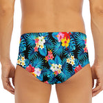 Turquoise Tropical Hawaii Pattern Print Men's Triangle Swim Briefs