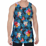 Turquoise Tropical Hawaii Pattern Print Men's Velvet Tank Top