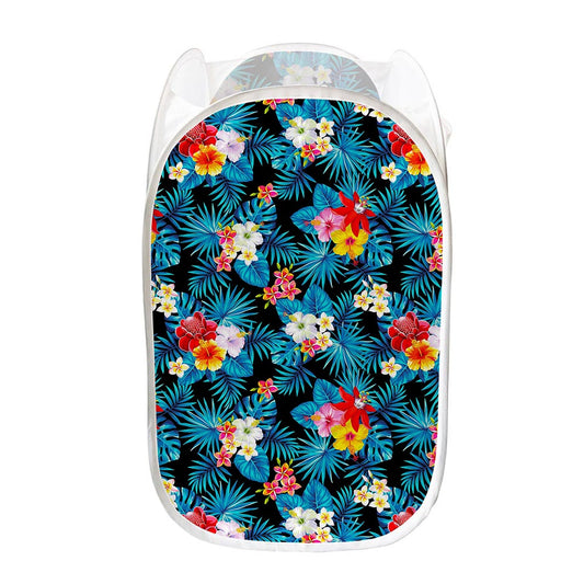 Turquoise Tropical Hawaii Pattern Print Mesh Laundry Hamper