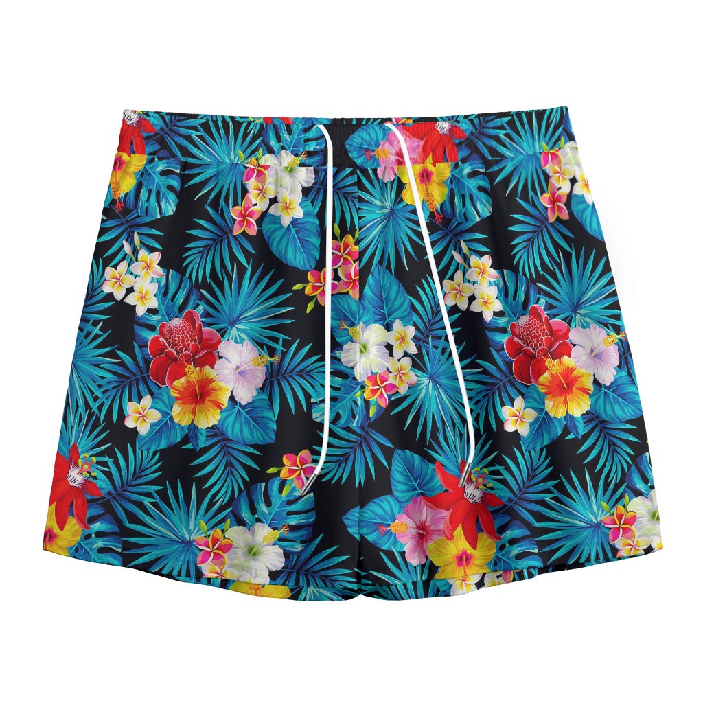 Turquoise Tropical Hawaii Pattern Print Mesh Shorts