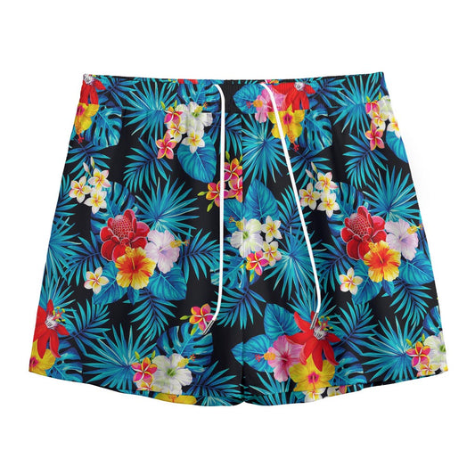 Turquoise Tropical Hawaii Pattern Print Mesh Shorts