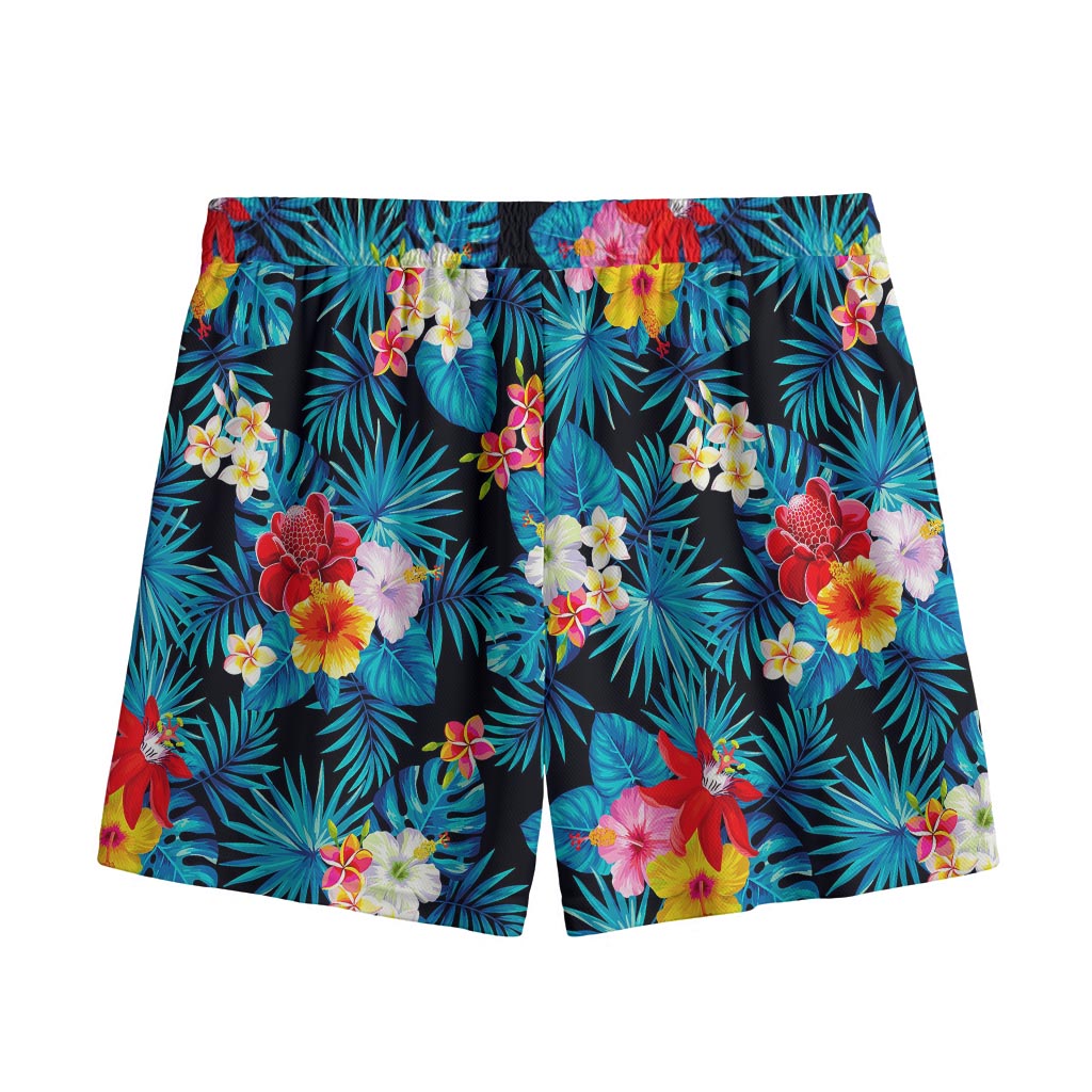 Turquoise Tropical Hawaii Pattern Print Mesh Shorts