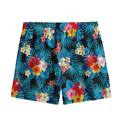 Turquoise Tropical Hawaii Pattern Print Mesh Shorts