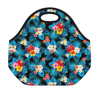 Turquoise Tropical Hawaii Pattern Print Neoprene Lunch Bag