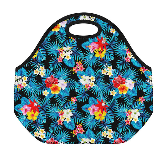 Turquoise Tropical Hawaii Pattern Print Neoprene Lunch Bag