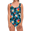 Turquoise Tropical Hawaii Pattern Print One Piece Swimsuit