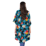 Turquoise Tropical Hawaii Pattern Print Open Front Beach Cover Up