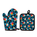 Turquoise Tropical Hawaii Pattern Print Oven Mitt And Pot Holder Set