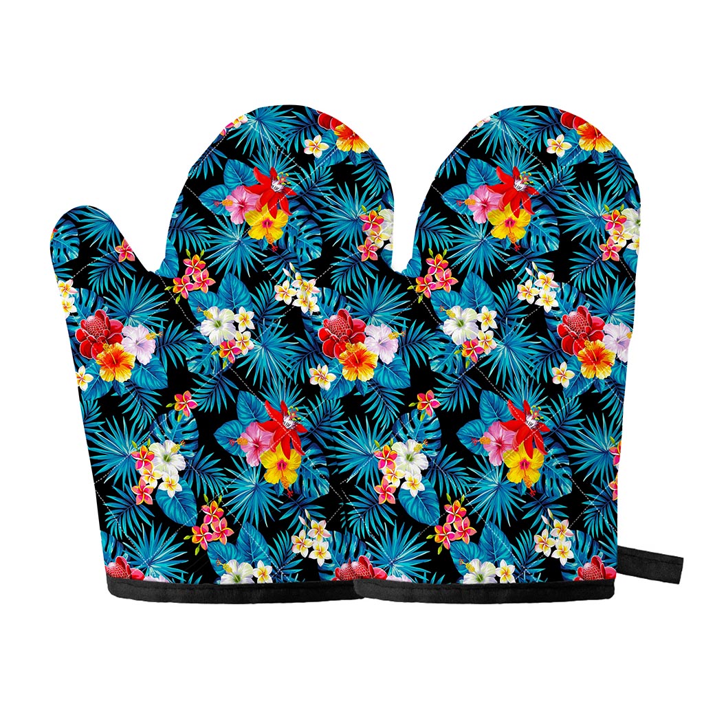 Turquoise Tropical Hawaii Pattern Print Oven Mitts