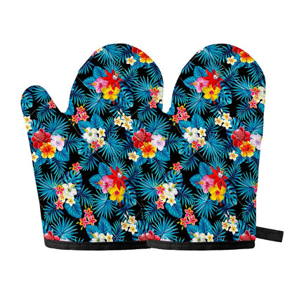 Turquoise Tropical Hawaii Pattern Print Oven Mitts