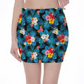 Turquoise Tropical Hawaii Pattern Print Pencil Mini Skirt