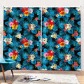Turquoise Tropical Hawaii Pattern Print Pencil Pleat Curtains