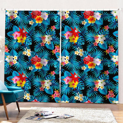 Turquoise Tropical Hawaii Pattern Print Pencil Pleat Curtains