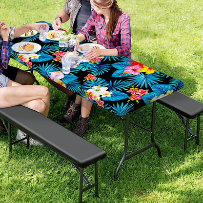 Turquoise Tropical Hawaii Pattern Print Picnic Table Cover