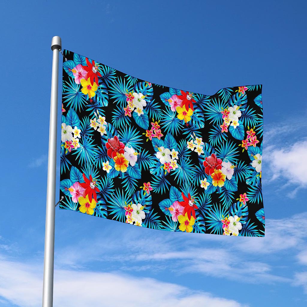 Turquoise Tropical Hawaii Pattern Print Polyester Flag