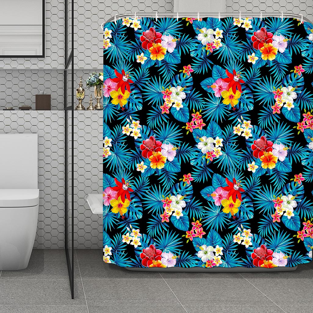 Turquoise Tropical Hawaii Pattern Print Polyester Shower Curtain