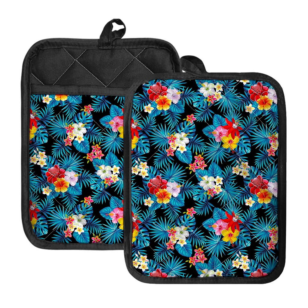 Turquoise Tropical Hawaii Pattern Print Pot Holders With Pocket