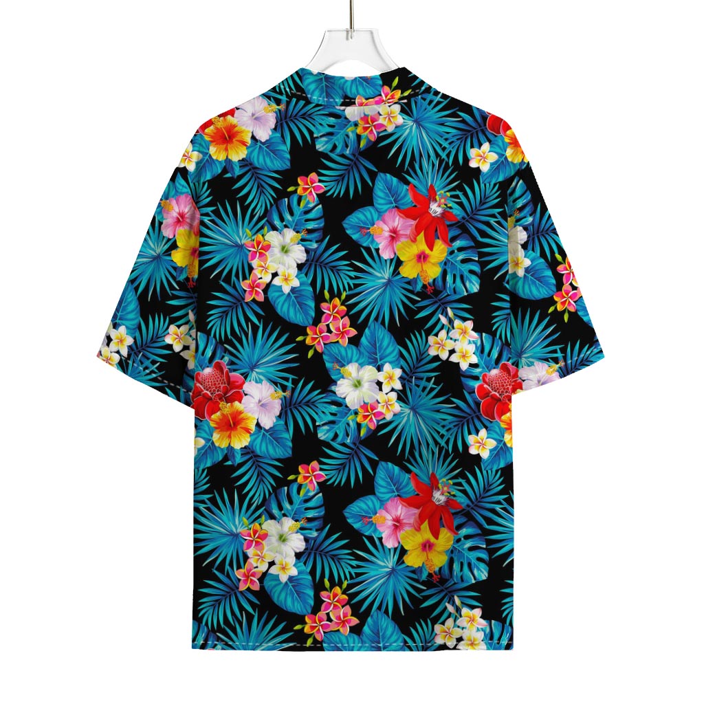 Turquoise Tropical Hawaii Pattern Print Rayon Hawaiian Shirt