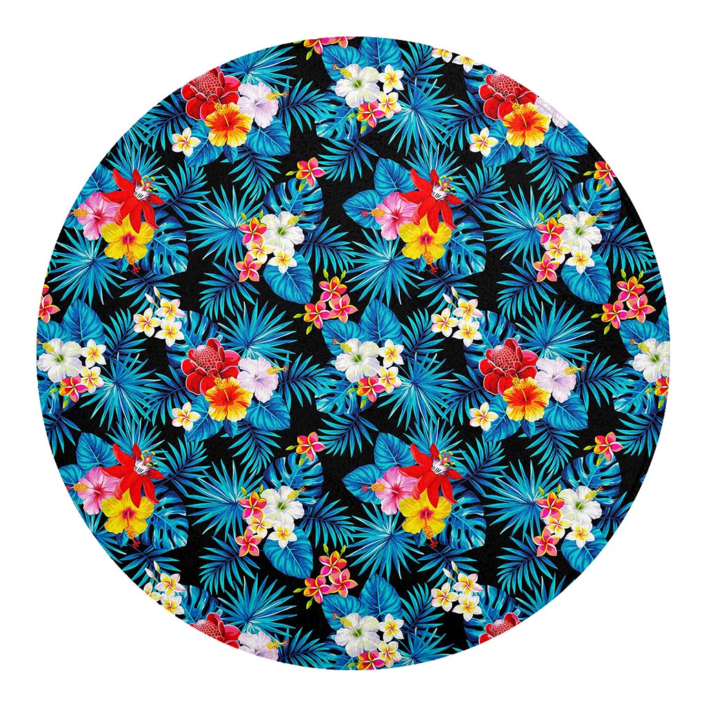 Turquoise Tropical Hawaii Pattern Print Round Blanket