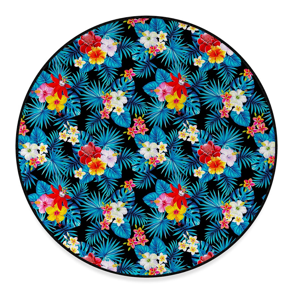Turquoise Tropical Hawaii Pattern Print Round Floor Mat
