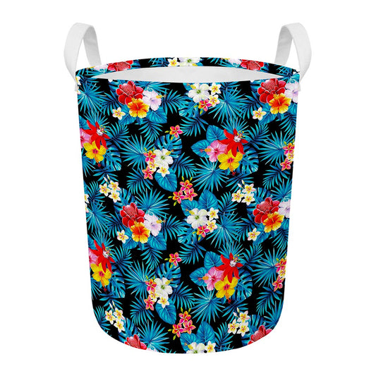 Turquoise Tropical Hawaii Pattern Print Round Laundry Basket