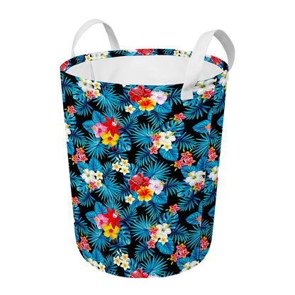 Turquoise Tropical Hawaii Pattern Print Round Laundry Basket
