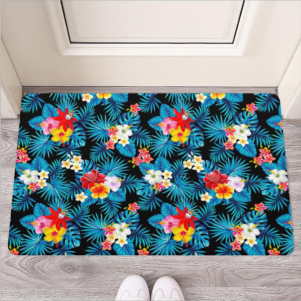 Turquoise Tropical Hawaii Pattern Print Rubber Doormat
