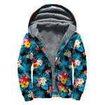 Turquoise Tropical Hawaii Pattern Print Sherpa Lined Zip Up Hoodie