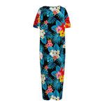 Turquoise Tropical Hawaii Pattern Print Short Sleeve Long Nightdress