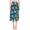 Turquoise Tropical Hawaii Pattern Print Side Slit Midi Skirt
