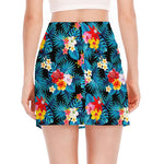 Turquoise Tropical Hawaii Pattern Print Side Slit Mini Skirt