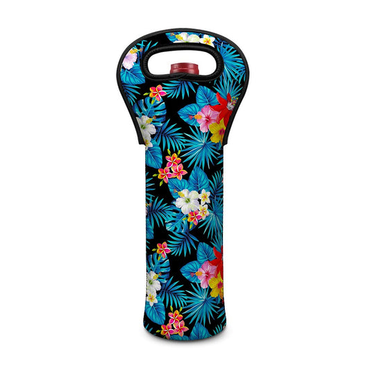 Turquoise Tropical Hawaii Pattern Print Single Neoprene Wine Tote