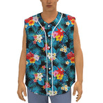 Turquoise Tropical Hawaii Pattern Print Sleeveless Baseball Jersey