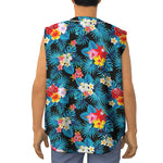 Turquoise Tropical Hawaii Pattern Print Sleeveless Baseball Jersey