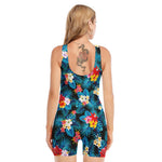 Turquoise Tropical Hawaii Pattern Print Sleeveless One Piece Swimsuit