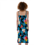 Turquoise Tropical Hawaii Pattern Print Slim Fit Midi Cami Dress