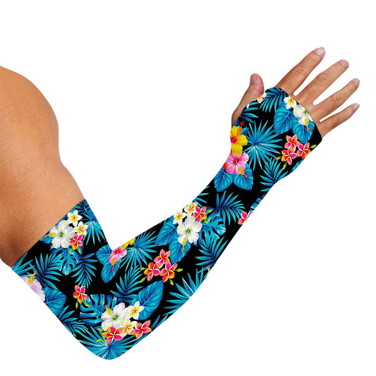 Turquoise Tropical Hawaii Pattern Print Sun Protection Arm Sleeves