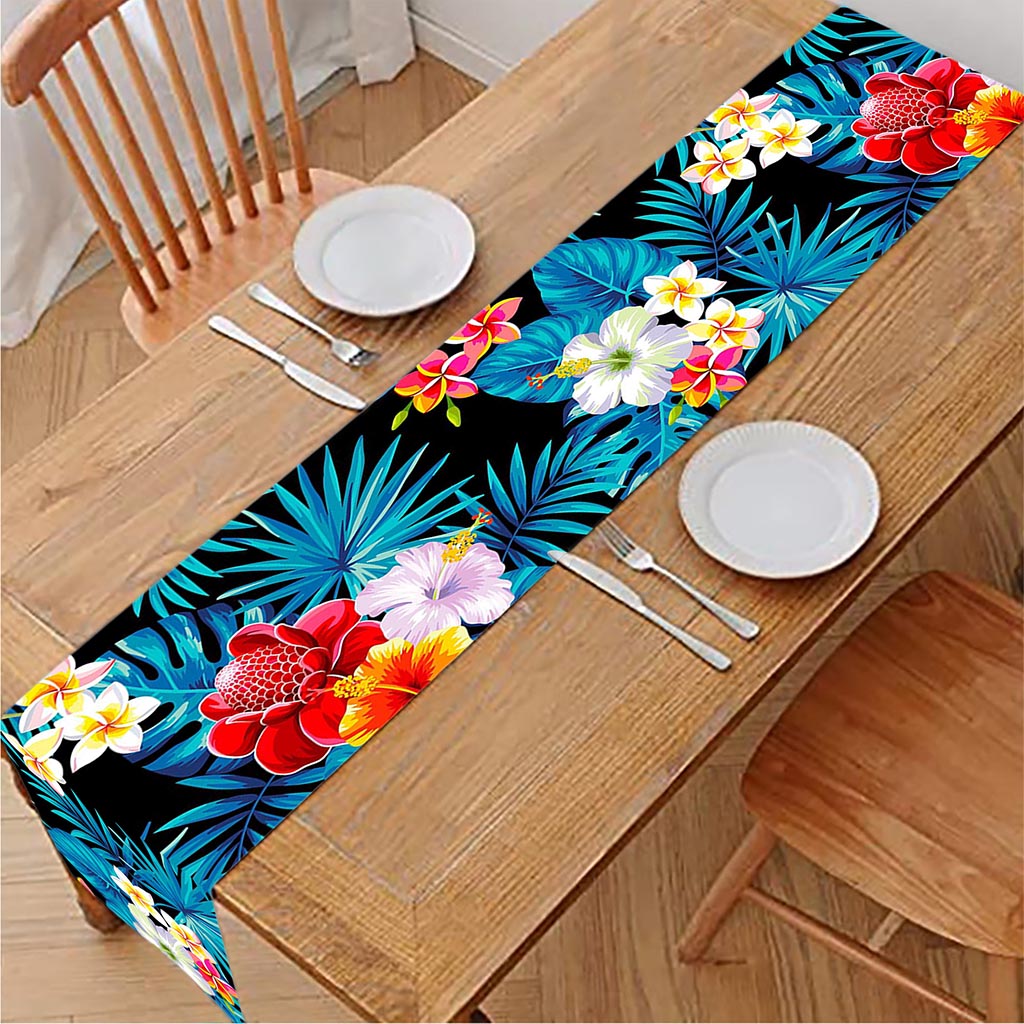 Turquoise Tropical Hawaii Pattern Print Table Runner