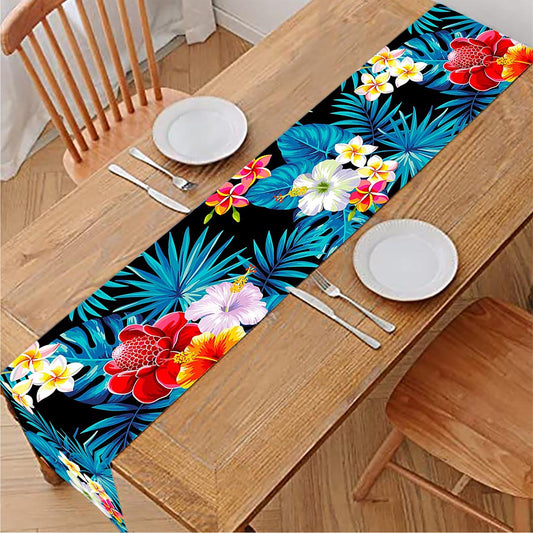 Turquoise Tropical Hawaii Pattern Print Table Runner