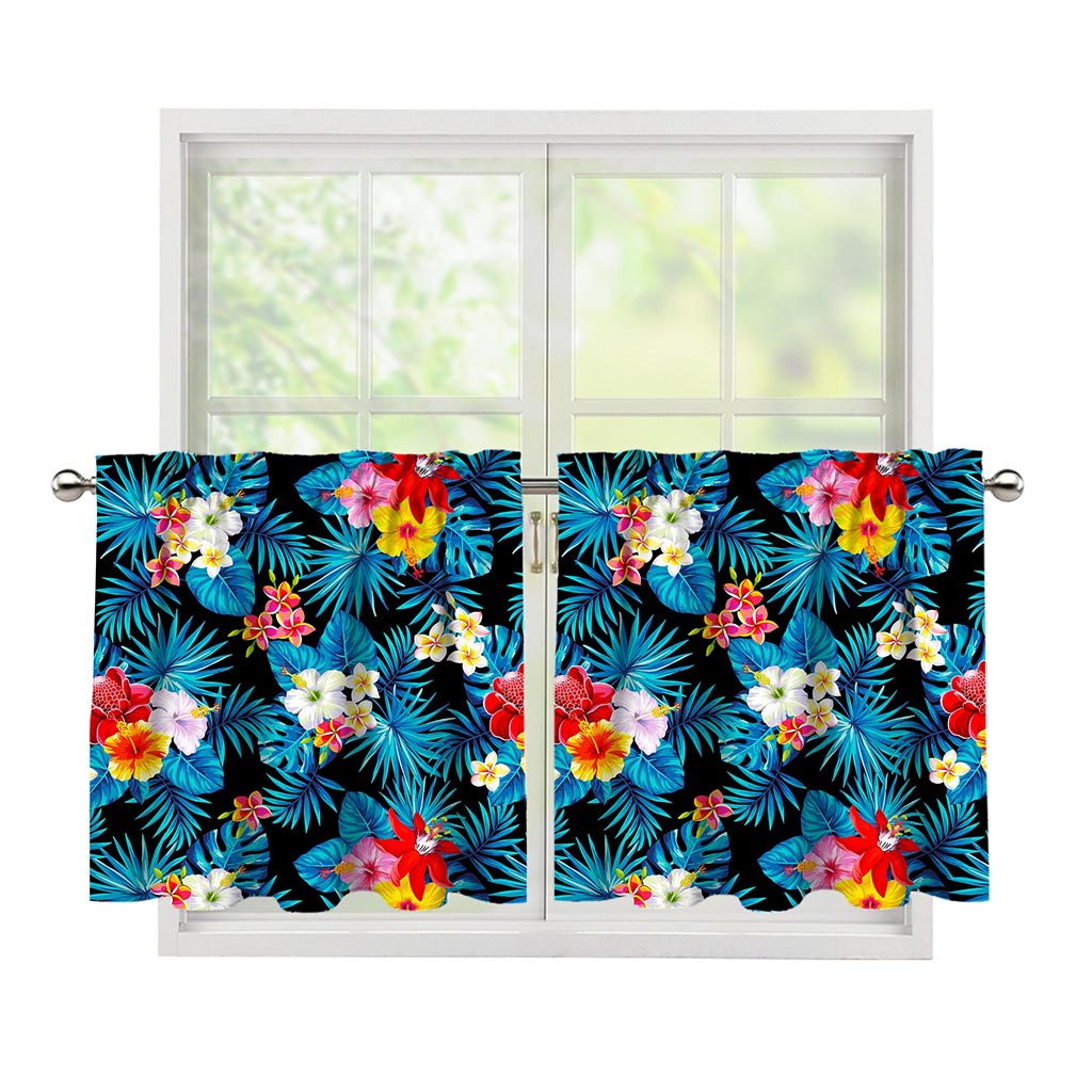 Turquoise Tropical Hawaii Pattern Print Tier Curtains