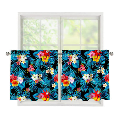Turquoise Tropical Hawaii Pattern Print Tier Curtains