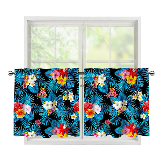 Turquoise Tropical Hawaii Pattern Print Tier Curtains