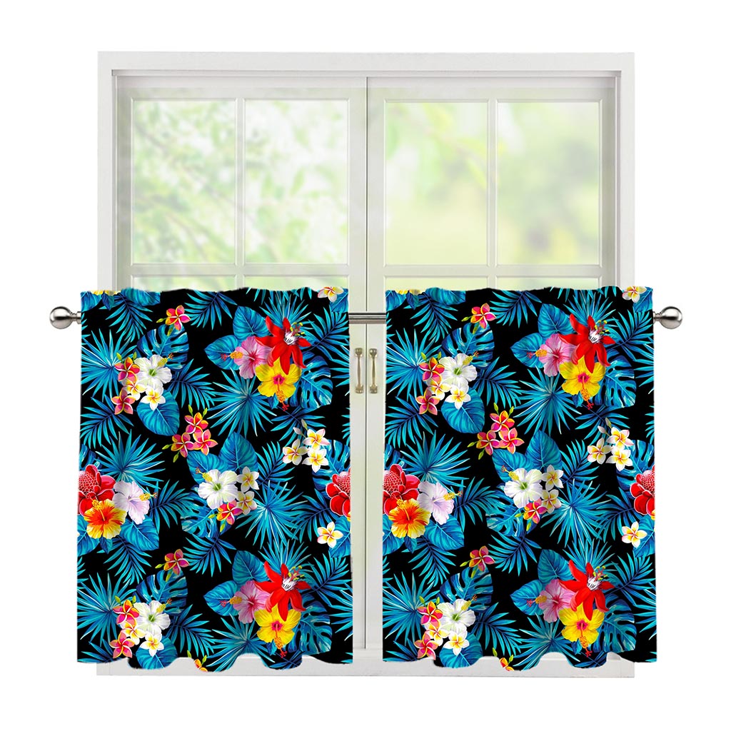 Turquoise Tropical Hawaii Pattern Print Tier Curtains