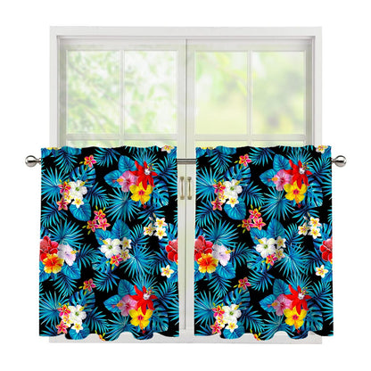 Turquoise Tropical Hawaii Pattern Print Tier Curtains