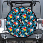 Turquoise Tropical Hawaii Pattern Print Tire Cover With Camera Hole