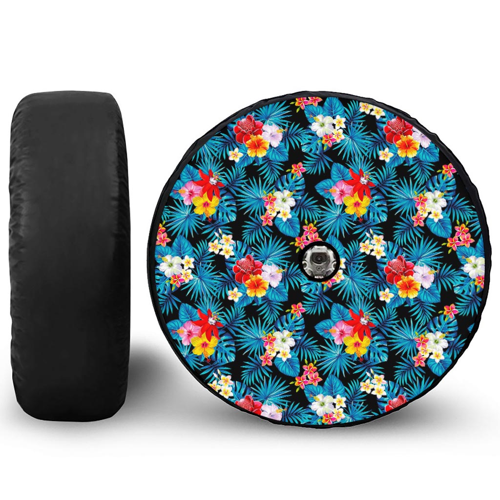 Turquoise Tropical Hawaii Pattern Print Tire Cover With Camera Hole