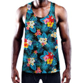 Turquoise Tropical Hawaii Pattern Print Men's Workout Tank Top