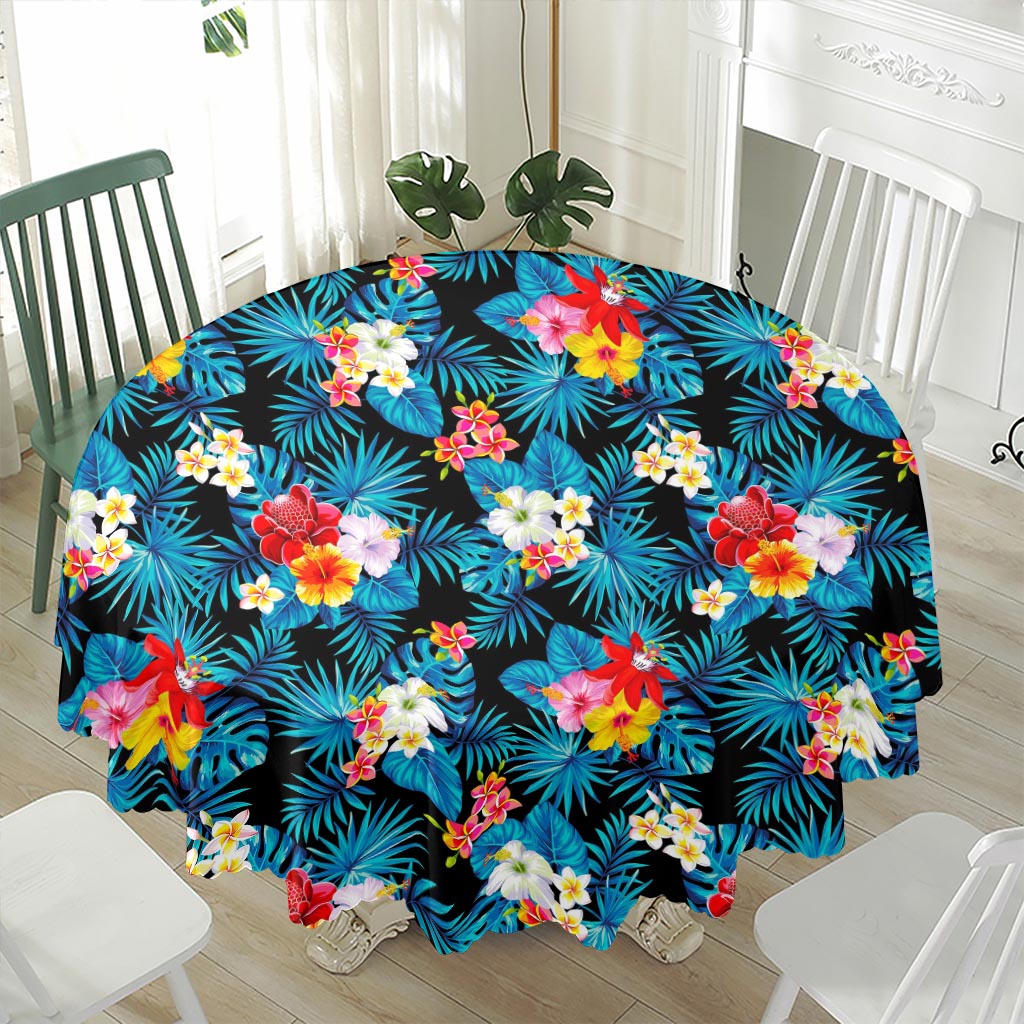 Turquoise Tropical Hawaii Pattern Print Waterproof Round Tablecloth